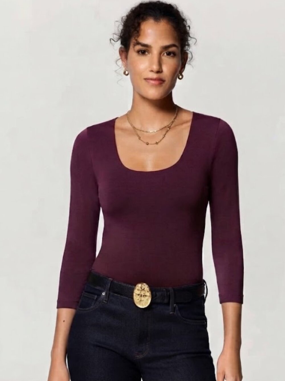 NWOT White House Black Market Burgundy/Port Scoop Neck Long Sleeve Top Size S